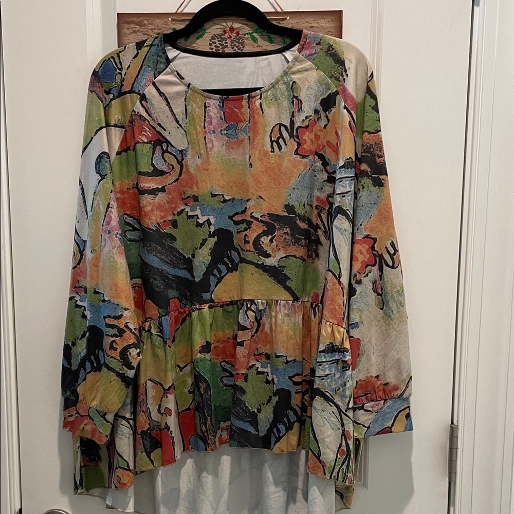 3 Potato Colorful Abstract Print Blouse